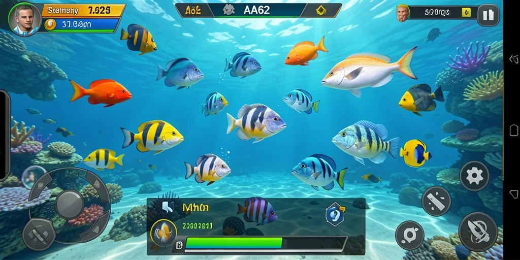 Tampilan gameplay seru dari AA62 dengan berbagai ikan warna-warni.