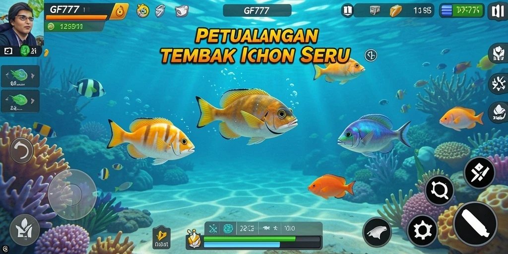 Screenshot menampilkan aksi seru menangkap ikan dengan GF777.