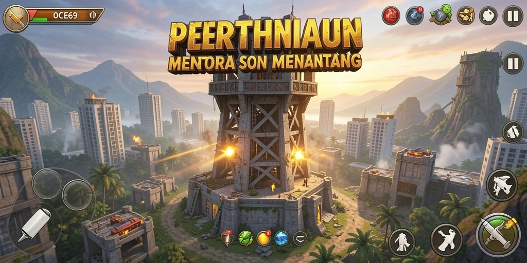 Tampilan gameplay OCE69 dengan strategi menara pertahanan yang menegangkan.
