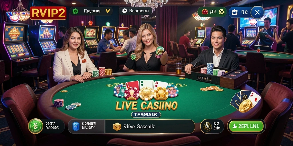 Tampilan gameplay Live Casino RVIP2 yang memukau dengan dealer langsung.
