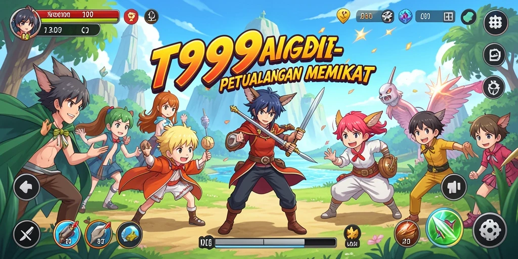 Screenshot gameplay dari T9999 menampilkan karakter anime dalam aksi.